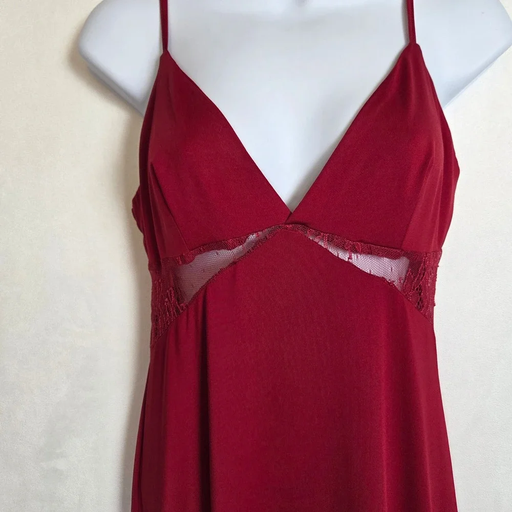 NWOT Cider Wine Red Lace Cut Out Maxi Slip Dress V-Neck Adjustable Straps - Picture 3 of 12